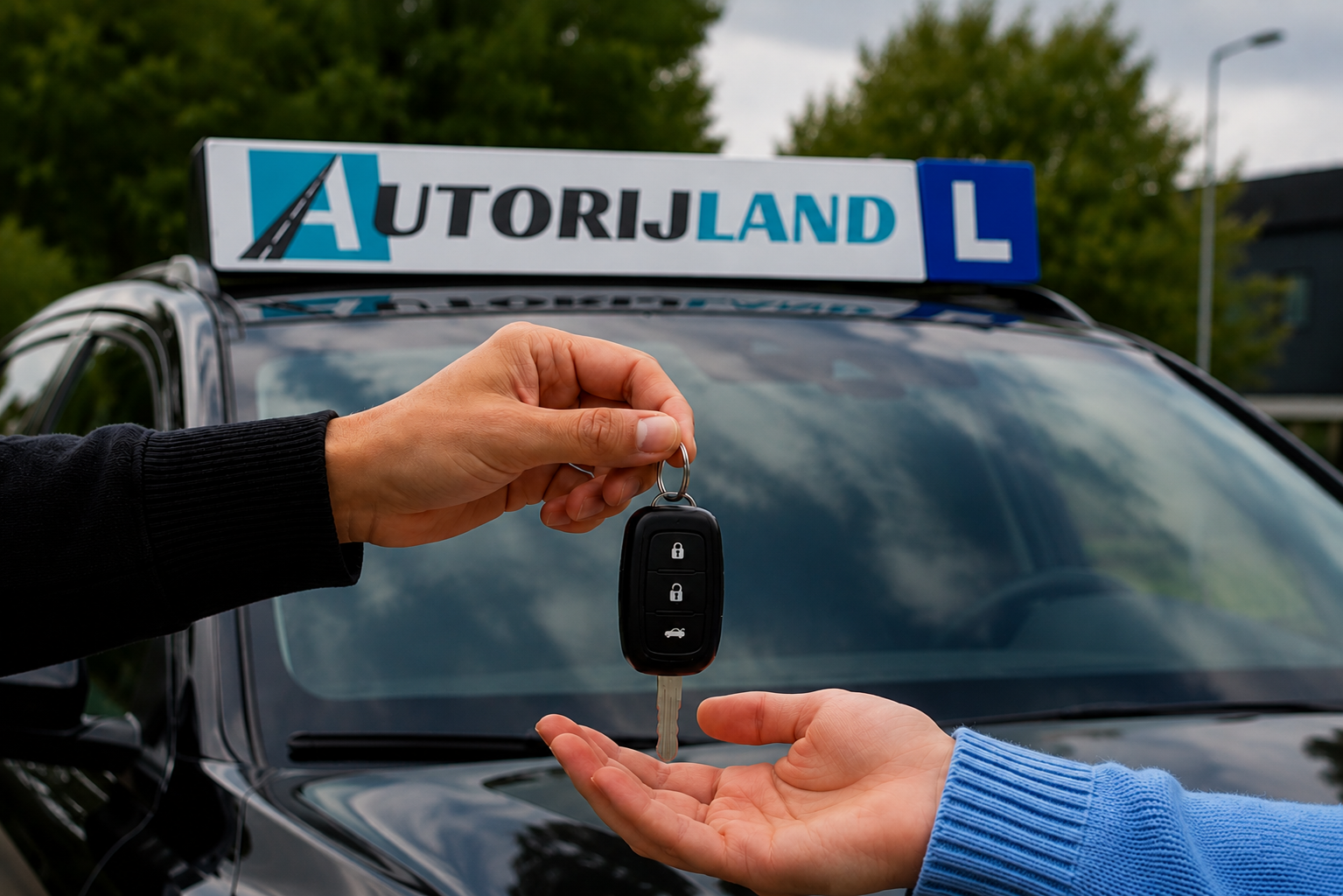Sleuteloverdracht voor de lesauto van Rijschool Autorijland